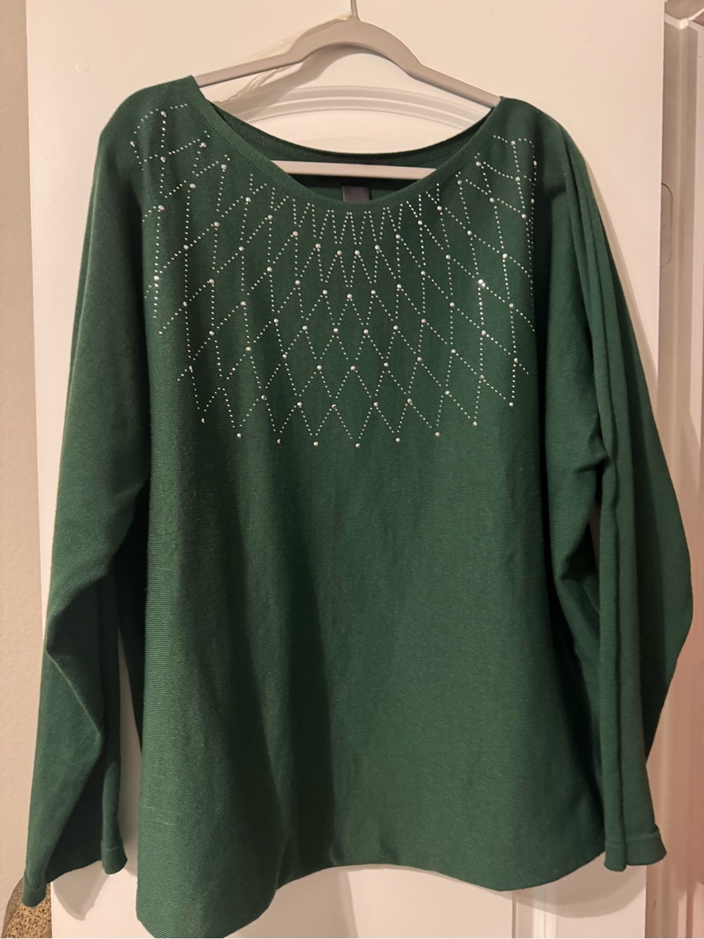 Ashley Stewart Emerald Green Crewneck Sweater with Rhinestone Detail